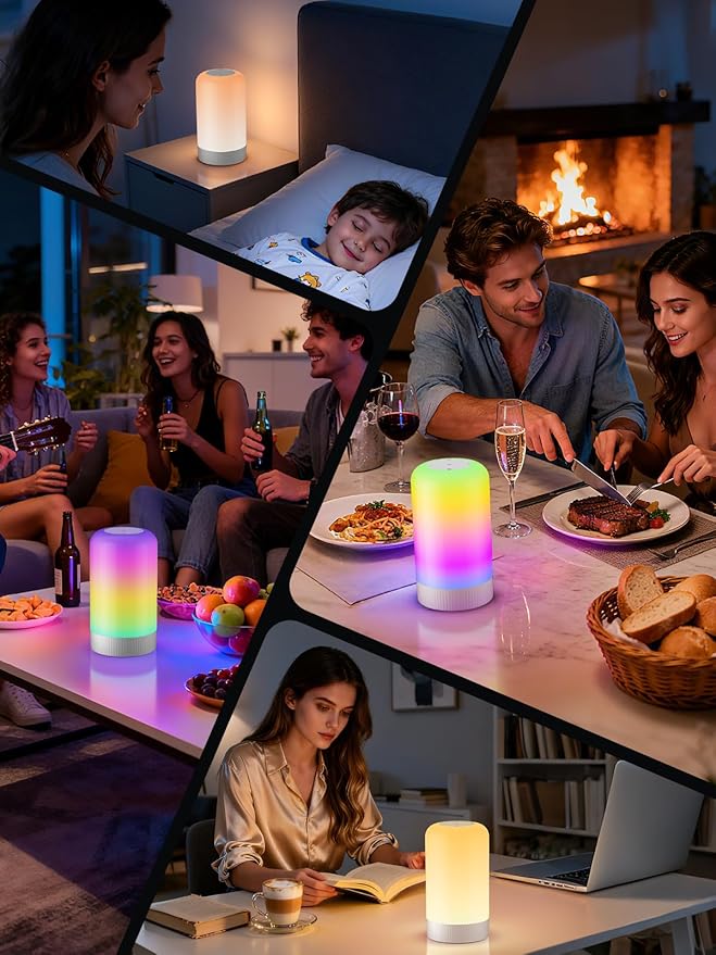 RGBICWW Smart Table Lamp, Touch Bedside Table Lamp with App Control, LED Desk Lamp with Music Sync, 30+ Scenes & 16M Colors, Color Changing Lamp for Bedroom Living Room Dimmable Night Light, White