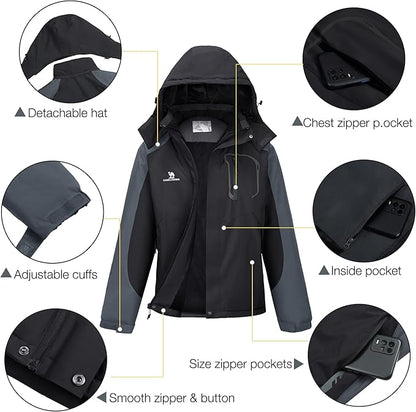 CAMELSPORTS Mens Winter Jacket Waterproof Warm Snow Ski Jackets Faux Fur Fleece Rain Coats with Removable Hood