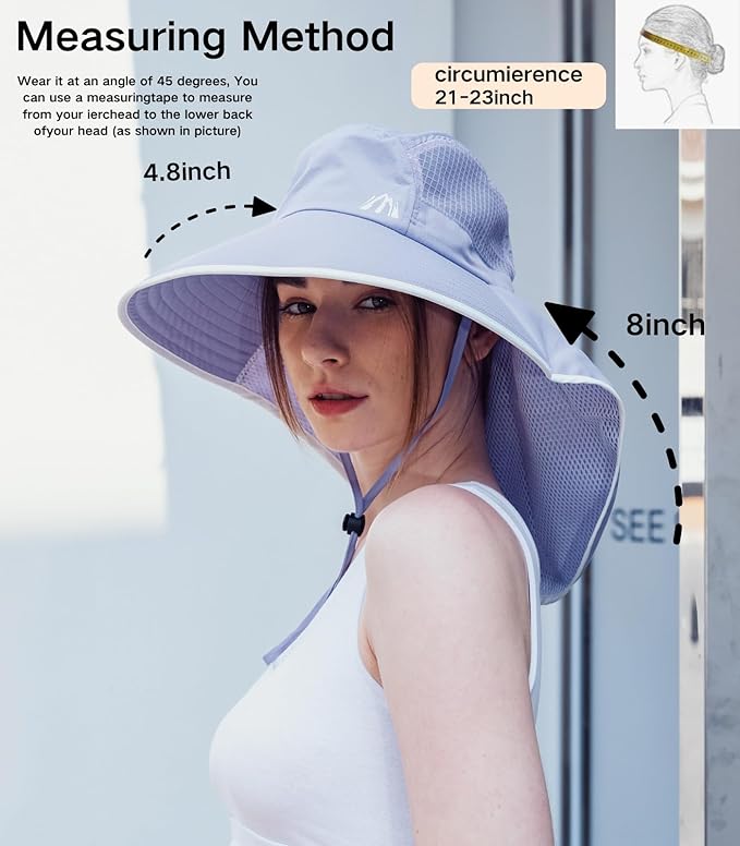 UV Sun Protection Hat Women Foldable Neck Flap Wide Brim Fishing Hat with Ponytail Hole for Women