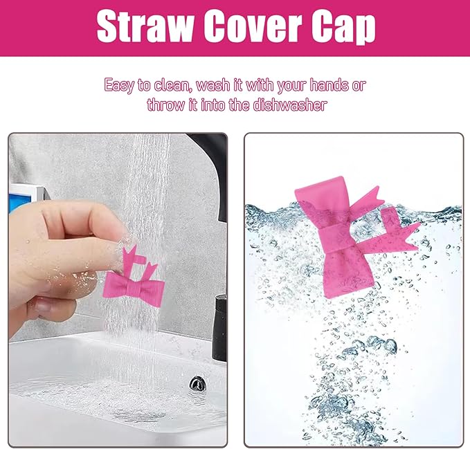 4Pcs Silicone Straw Toppers Covers for Stanley Cups 40/30oz 10mm(0.4in) Dust-Proof Bow Straw Covers Toppers Suitbale for Stanley Cup Accessories Reusable Straws Caps (Purple Rose Red)