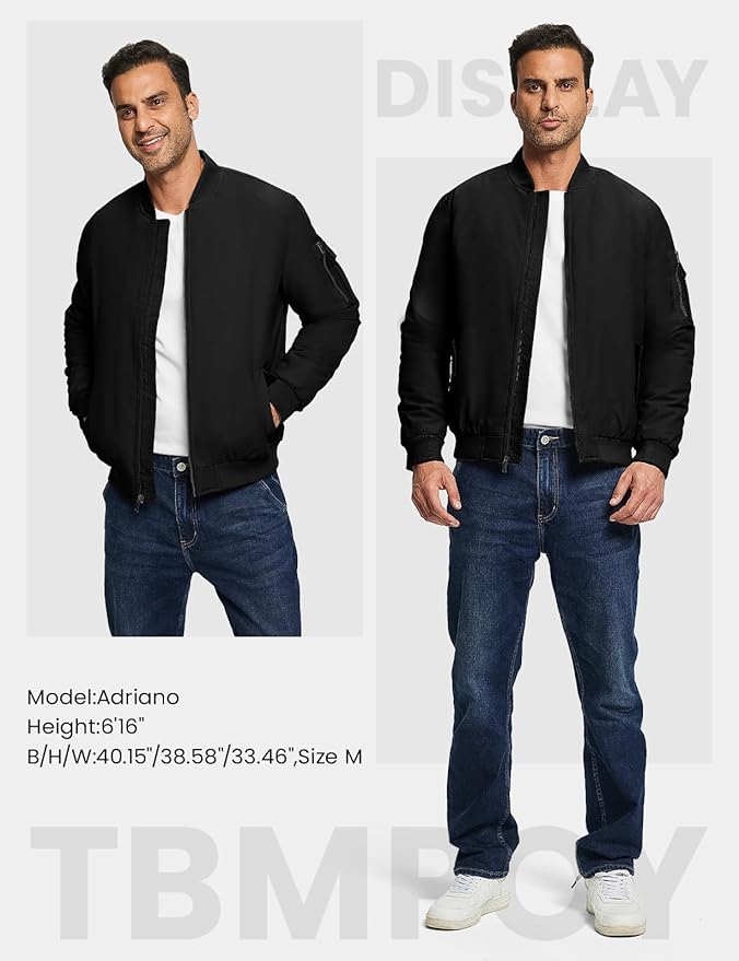 TBMPOY Men's Fall Jacket Winter Windbreaker Bomber Zip Up Padded Softshell Warm Windproof Casual Coat