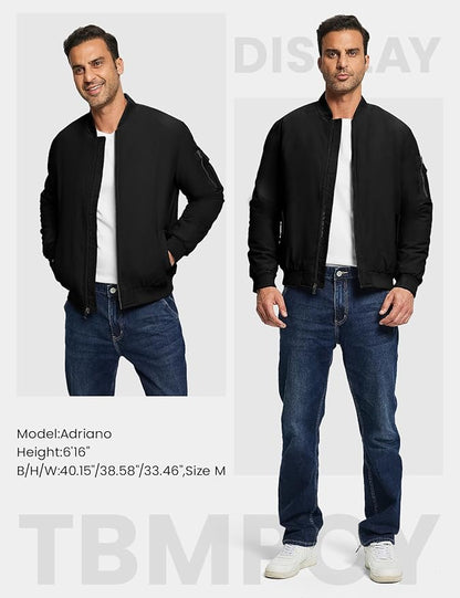 TBMPOY Men's Fall Jacket Winter Windbreaker Bomber Zip Up Padded Softshell Warm Windproof Casual Coat