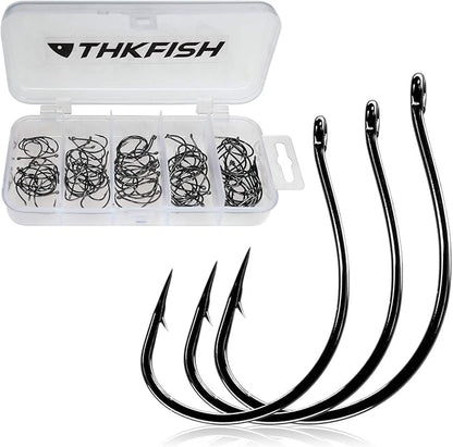 thkfish 50Pcs/100Pcs/Box Fishing Hooks Drop Shot Hooks Wacky Worm Fish Hooks Size #3#2#1 1/0 2/0 Offset Circle Hooks for Fishing