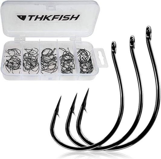 thkfish 50Pcs/100Pcs/Box Fishing Hooks Drop Shot Hooks Wacky Worm Fish Hooks Size #3#2#1 1/0 2/0 Offset Circle Hooks for Fishing