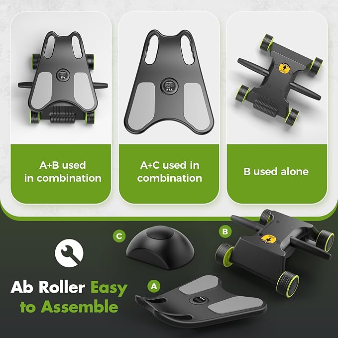 Ab Roller with Elbow Support, Ab Roller Board Core Workout Machine with 4 Wheels, Mini Pilates Reformer Equipment for Home Gym, Abdominal Full-Body Strength Exercise Trainer with Knee Pad