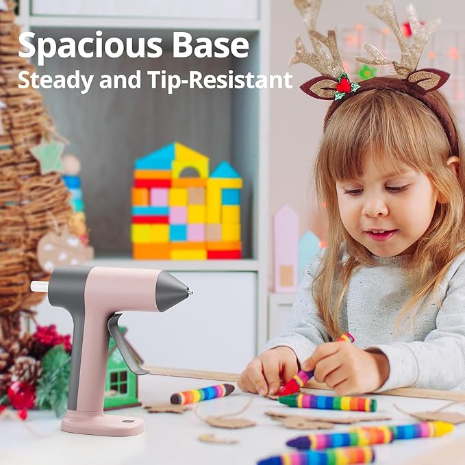 Tilswall Cordless Hot Glue Gun, 30s Fast Preheating with 2Ah Built-in Battery, Hot Melt Glue Gun with 20pcs Premius Glue Sticks, Smart Power-Off, USB-C Inputs Suitable for DIY Craft, Home Repaire Pink