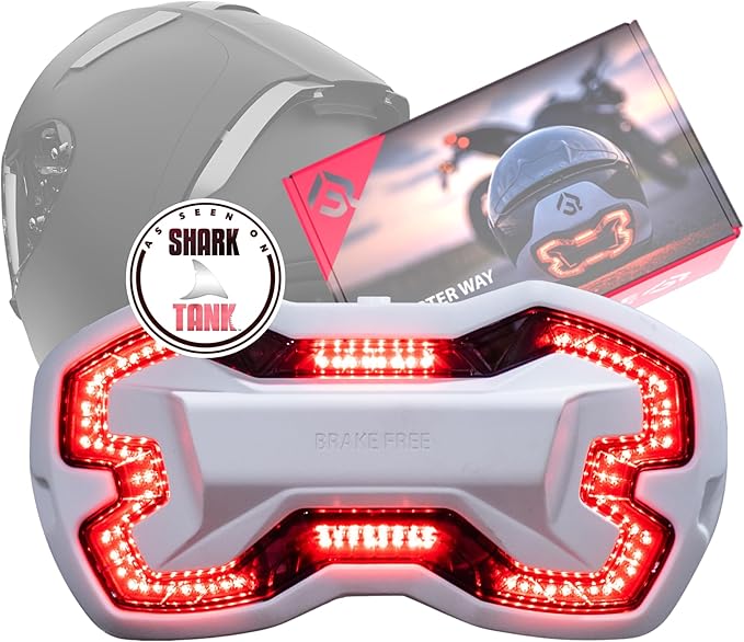 Brake Free Helmet Light - Smart Wireless Motorcycle Lights- Weatherproof LED Motorcycle Helmet Light - Lightweight & Aerodynamic Design - Smart Brake Detection - Single Button Operation - White