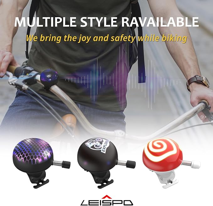 Electric Bike Ring Bell - Loud Bicycle Horn for Adult Bikes 5 Sounds 100dB - Classic Bicycle Bells for Road Bike- Rechargeable & Water Resistant, Light Up Bike Bell for Kids & Adults (Black)