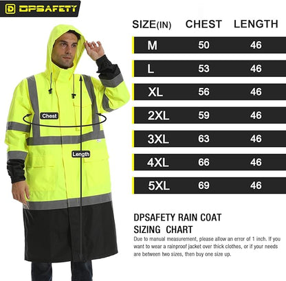 Reflective Rain jackets for men waterproof,Hi Vis Rain Coat With 3M Reflective Strips，High Visibility Class 3 Rain Gear With 2 large pockets，Zipper,Black Bottom Lime,Small
