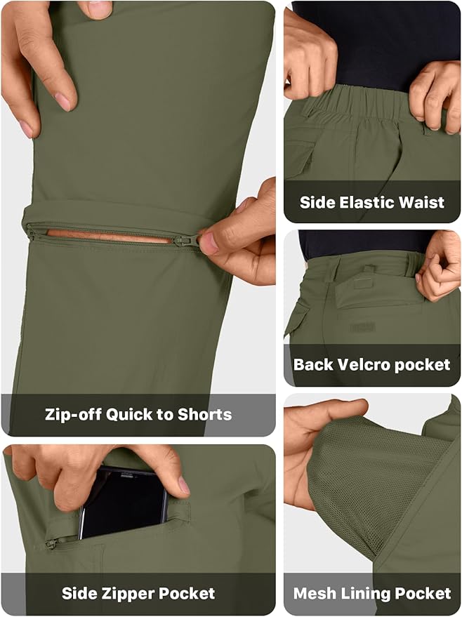 FREE SOLDIER Men's Outdoor Convertible Hiking Pants with Belt Lightweight Quick Dry Tactical Cargo Pants Nylon Spandex