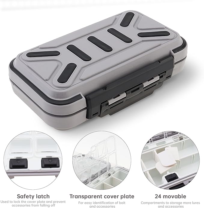 OriGlam Fishing Tackle Storage Box, Double Sided Waterproof 16 Compartments, Tackle Storage Organizer Box, Fishing Lure Box Storage Containers (Gray)