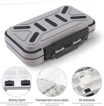 OriGlam Fishing Tackle Storage Box, Double Sided Waterproof 16 Compartments, Tackle Storage Organizer Box, Fishing Lure Box Storage Containers (Gray)
