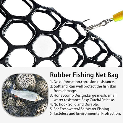 Telescoping Metal Lock Fishing Net with Handle Red Green 64" 52" 3-Section Rubber Fish Net - Adjustable Length Lightweight Foldable Large Big Collapsible Extendable Fishing Net