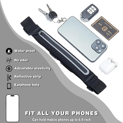 Slim Running Belt Fanny Packs for Women Man,Adjustable WaterProof Running Pouch Waist Bag for Workout Jogging,Elastic Phone Holder for Runner Comes with Reflective Armbands