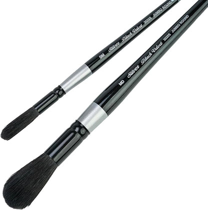 Silver Brush Limited BV-3059S Black Velvet 2pc Round Mop Set, Premium Short Handle Small & Medium Round Mop Brushes for Watercolor, Gouache, Dyes & Silk Painting, Mixed Filament with Very Soft Tips