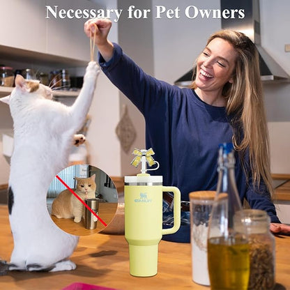 Epoxy Bow Straw Toppers for Stanley Cups -4PCs Cute Straw Cover Caps Silicone Stanley Cup Accessories Compatible with 12 20 30 40 Oz Tumblers in Pink Black White Yellow with Storage Case