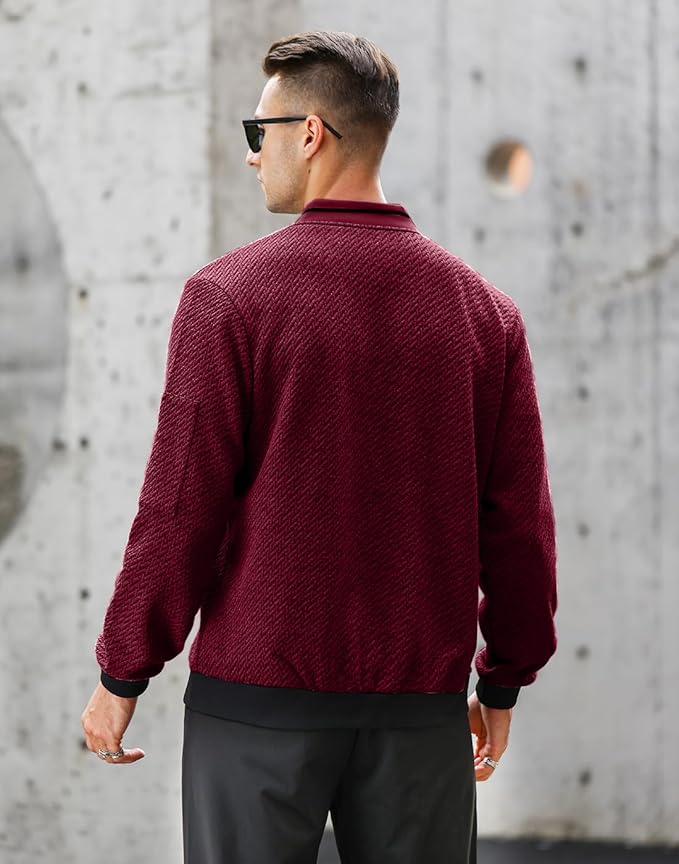 Mens Casual Jacket Loose Fit Lightweight Jacket Varsity Bomber Jacket with Zipper