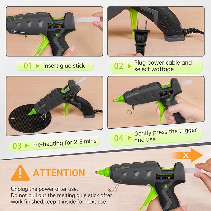 ThinkLearn 60/100W Dual Power Hot Glue Gun Kit with 15 Glue Sticks (7/16"), Heavy Duty Large Glue Gun for Crafts, DIY, Home Repairs - Gray