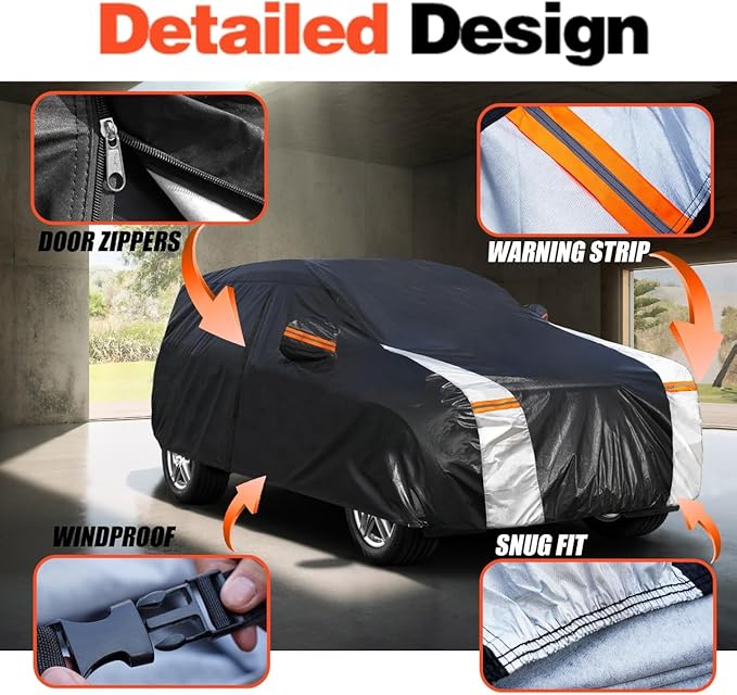 Cadillac SRX Car Cover 100% Waterproof All Weather, Gift with Towel, 10 Layers SUV Car Cover Custom Fit 2003-2016 Cadillac SRX, Full Exterior Car Covers Rain Sun UV Protection with Door Zipper.