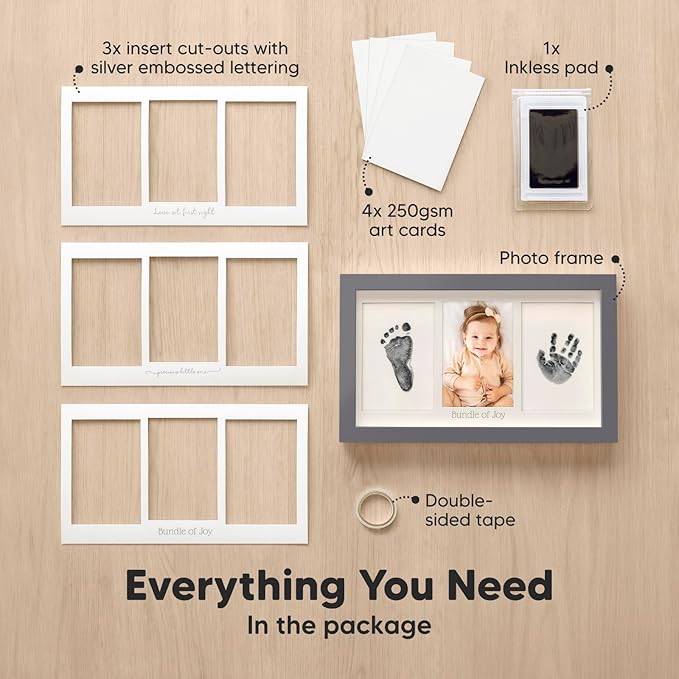 Inkless Baby Hand and Footprint Kit Boy, Girl - No Mess Ink Pad for Handprint, Clean Touch Dog Paw Print Kit, Personalized Baby Shower Gifts, Nursery Newborn Keepsake Frame (Gunmetal Gray)