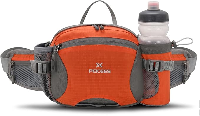 Peicees Hiking Fanny Pack Large Waist Bag for Men Women with Bottle Holder Water Resistant Lumbar Pack for Hiking Camping Fishing Outdoor (Bottle Not Included)