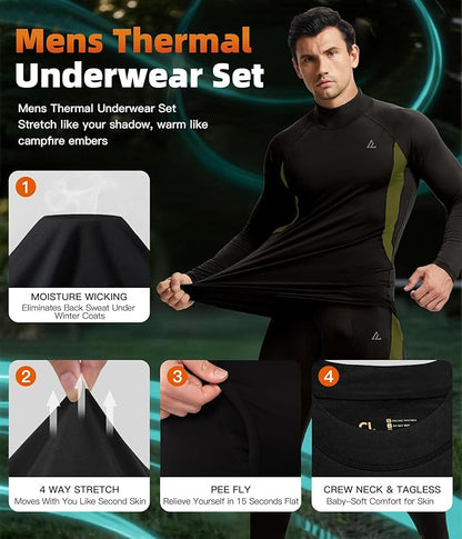 CL convallaria Mens Thermal Underwear Set with Fly Long Johns Base Layer Winter Hunting Gear Sport Top and Bottom