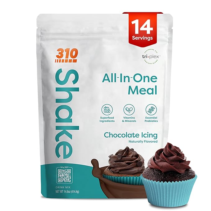 310 Nutrition All-In-One Meal Replacement Shake Powder - Plant-Based Protein Smoothie Blend w/High Fiber, Probiotics & Adaptogens - Low Carb, Vegan, Keto & Paleo Friendly - Chocolate Icing - 14 Srv