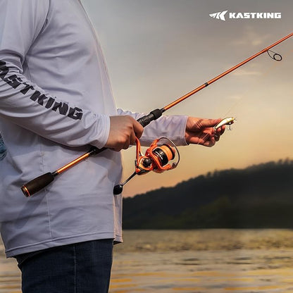 KastKing Lethal Blaze Twin-tip Fishing Rod and Reel Combo, Spinning & Baitcaster Combo, Flame Pattern Design, IM6 Graphite 2Pc Rod with Backup Tip Section, Stainless-Steel Guides, EVA Handle