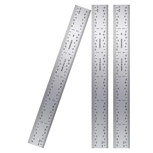 PEC Tools 6" Machinist Metal Ruler(3 Pack), 1/25" Thick X 3/4" Wide,Satin Chrome, High Carbon Steel Ruler Scale with Markings 1/32", 1/64", 1/10", 1/50" Made in USA