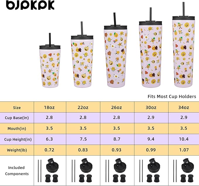 BJPKPK 22oz Tumbler With lid And Straw Stainless Steel Travel Coffee Mug Insulated Tumblers Cups,Hawaii Fruits Purple