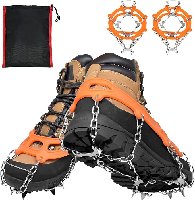 ZeeDix Crampons for Shoes, 10-Spike Stainless Steel Ice Cleats for Shoes and Boots, Slip-Resistant Shoe Spikes Traction Grips for Walking Hiking Jogging Fishing and Daily Outdoor Adventures
