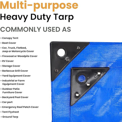 WHITEDUCK 20' x 30' Super Heavy Duty Poly Tarp Thick 16 Mil, Waterproof 100% UV Resistant Rip/Tear Proof Tarp w/Rustproof Grommets & Reinforced Edges (Blue,16 mil Finished Size: 19'6"x29'6")