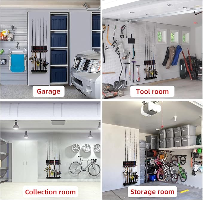 2 Pack Vertical Fishing Rod Holder for Garage, BETTER LEADER Fishing Pole Holders- Holds Up to 12 Rods or Combos, Wall Mount Fishing Pole Rack, Fits Most Rods of Diameter 3-19mm, Fishing Gifts for Men