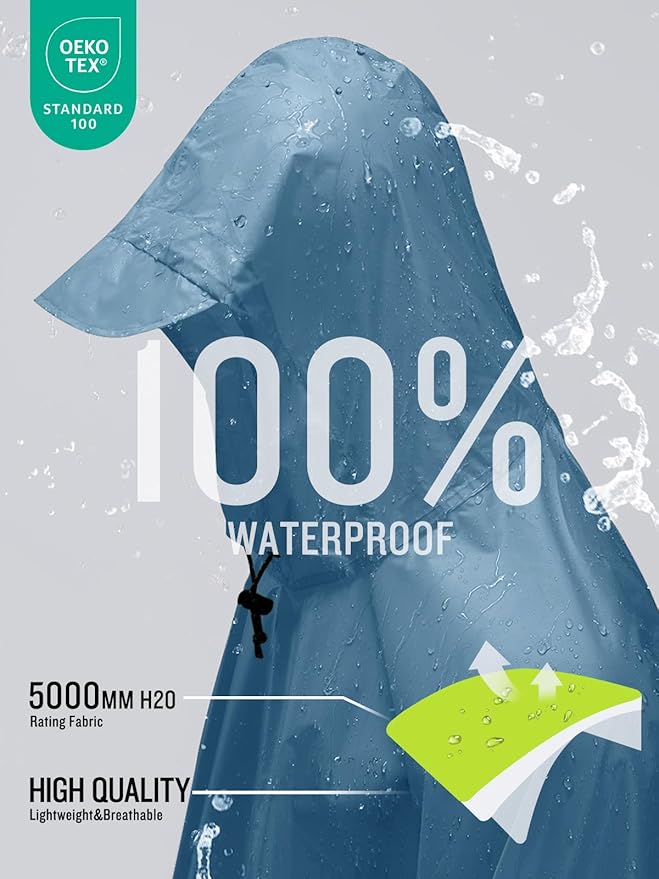 SaphiRose Hooded Rain Poncho Waterproof Raincoat Jacket for Men Women Adults