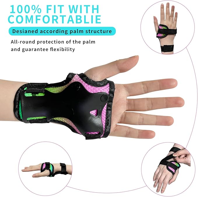 Skateboard Pads Kids/Youth/Adult Shield Elbow Pads and Wrist Guards Protective Gear,Strong Double Straps&Adjustable Easy-Fix Clips for Skateboarding,Rollerblading,ScooterRoller,Skating,Bicycle