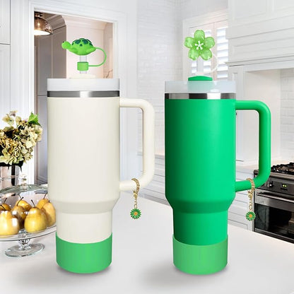 Stanley Cup Accessories Set,Including 2 Pcs 0.4in Straw Cover, 1 Silicone Spill-Proof Stopper Set of 3, 1 Cute Flower Handle Charm, 1 Silicone Boot Fits Stanley 40&30 Oz Tumbler (Meadow)