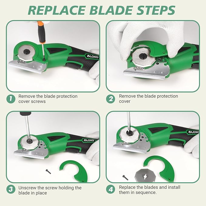 VLOXO Cordless Electric Scissors, 4V Rechargeable Cardboard Cutter with Safety Lock and LED Light Powerful Fabric Mini Cutter Rotary Multi-Cutting Tool for Carpet Leather Felt Storage Box Green