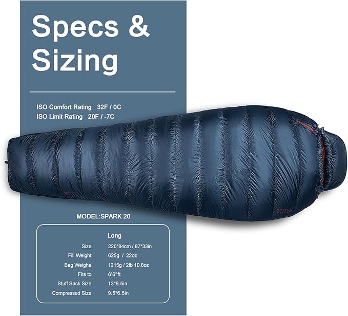Ultralight Mummy Down Sleeping Bag 650 Fill Power Duck Down Suits for 32 Degree F for Camping Hiking Backpacking