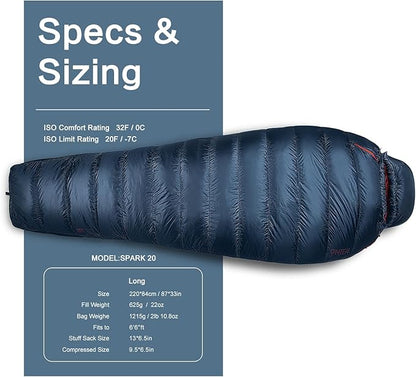 Ultralight Mummy Down Sleeping Bag 650 Fill Power Duck Down Suits for 32 Degree F for Camping Hiking Backpacking
