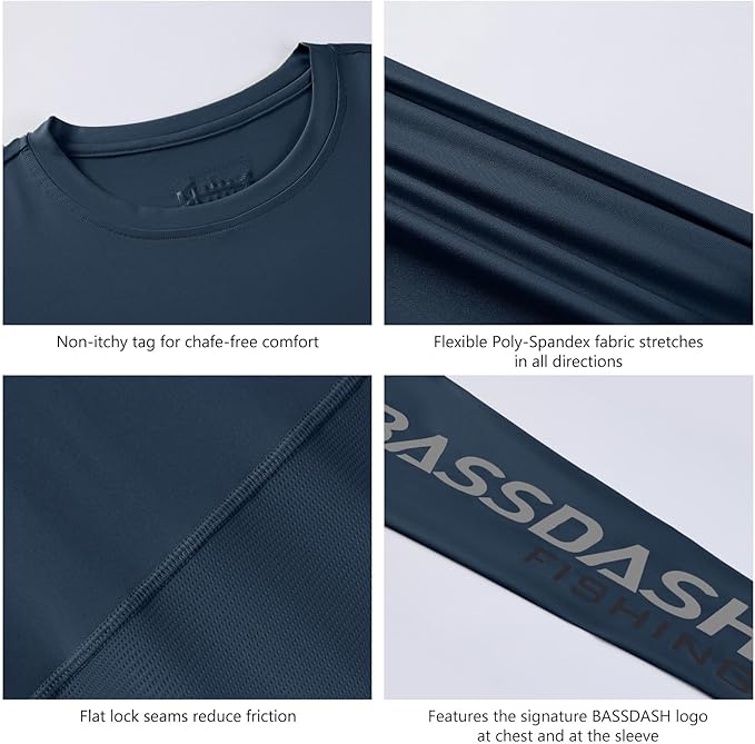 BASSDASH Fishing T Shirts for Men UV Sun Protection UPF 50+ Long Sleeve Tee T-Shirt