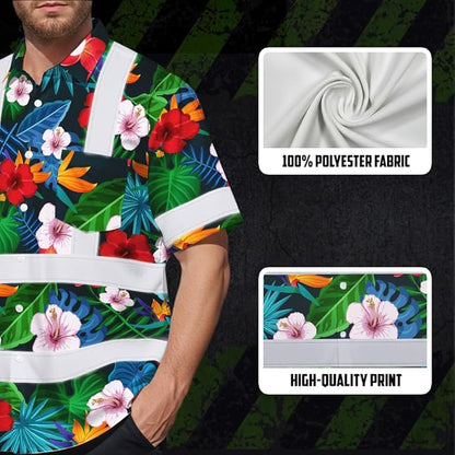 High Visibility Hawaiian Shirt for Men Tropical Shirts Custom Name Floral Outfit Reflective Safety Workwear