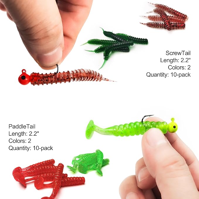 Crappie Lures Tube Lures Jigs Heads Worms Swimbaits Kit, 165, 124, 50 Pcs Pre-Rigged Crappie Jigs Tube Hooks Soft Plastic Grub Worms Baits for Bass Trout Freshwater Saltwater Fishing