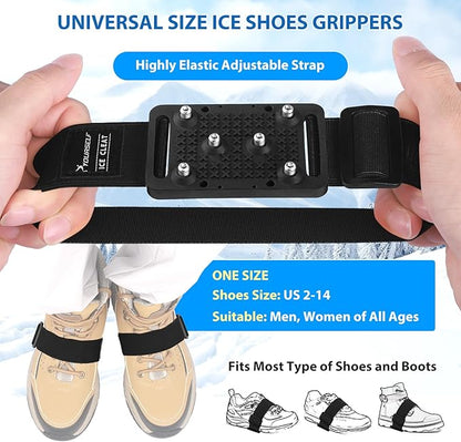 SYOURSELF Ice Cleats Crampons for Shoes and Boots, Rotatable Mid-Sole Traction Cleats Shoe Spikes for Snow and Ice, Non Slip Tungsten Spikes Ice Shoes Grippers for Men Women Winter Indoor/Outdoor