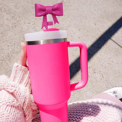 4Pcs Silicone Straw Toppers Covers for Stanley Cups 40/30oz 10mm(0.4in) Dust-Proof Bow Straw Covers Toppers Suitbale for Stanley Cup Accessories Reusable Straws Caps (Purple Rose Red)