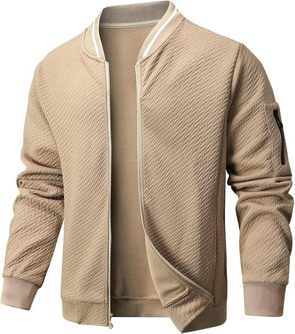 Mens Casual Jacket Loose Fit Lightweight Jacket Varsity Bomber Jacket with Zipper