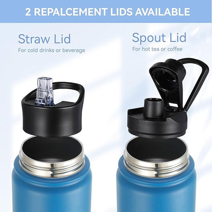 HASLE OUTFITTERS Insulated Water Bottle 22 oz Double Wall Stainless Steel Water Bottle Wide Mouth with Straw Lid & Spout Lid Keeps Cold or Hot(Blue Black Gradient,1)