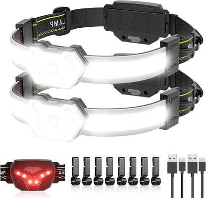 EXIN DECHEN LED Headlamp Rechargeable, 1200 Lumen Super Bright Headlamp Flashlight, 270° Wide Beam LED Headlamps with Red Taillight, 8 Mode Lightweight Waterproof Head Lamp