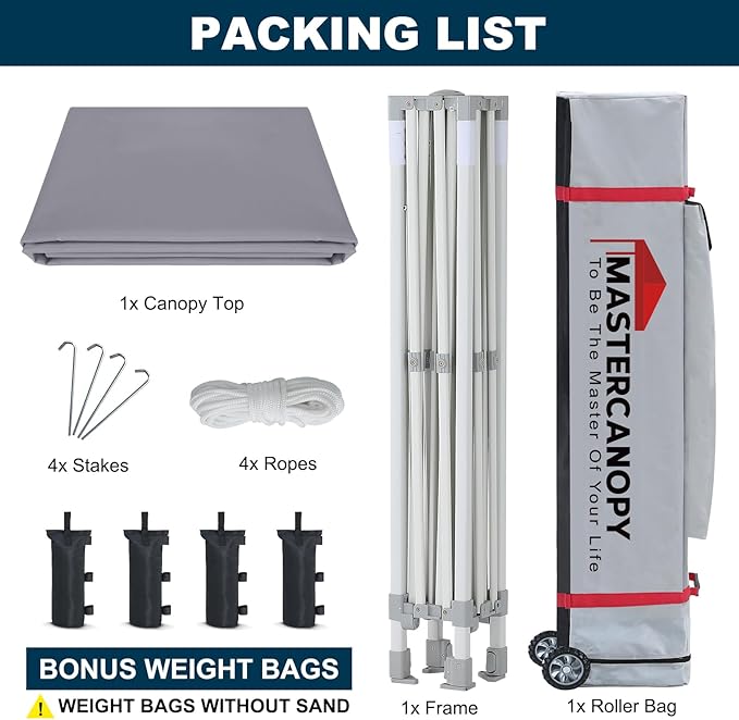 MASTERCANOPY Pop Up Canopy Tent Commercial Grade 10x10 Instant Shelter (Grey)