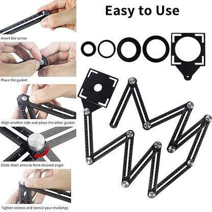 WiseWater 12 Sided Multi Angle Measuring Ruler, Universal Aluminum Alloy Measuring Template Tool Ceramic Tile Measurement with Hole Drilling Locator