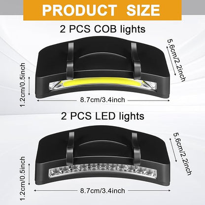 Mudder 4 Pcs Hat Light Clip 11 LED Light and Cob Cap Lights Clip on Hat Powered Headlamp Battery Cap Brim Lamp Black Waterproof Ultra Bright Headgear Flashlight for Hunting Camping Fishing Hiking